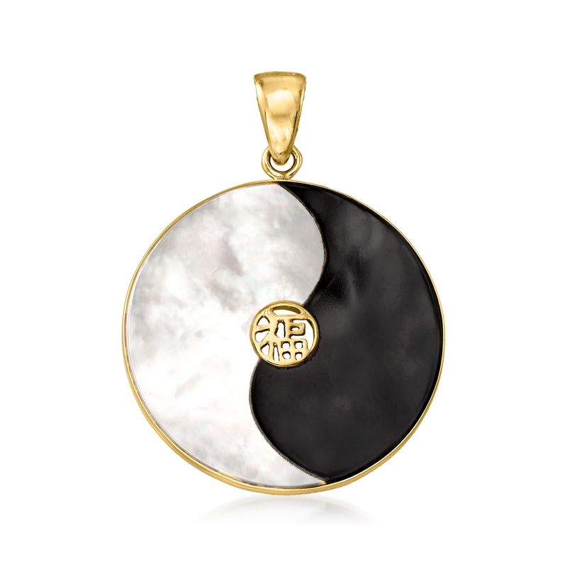 Ross-Simons Mother-Of-Pearl and Black Agate Yin-Yang Pendant in 14kt Yellow Gold Size 1.25