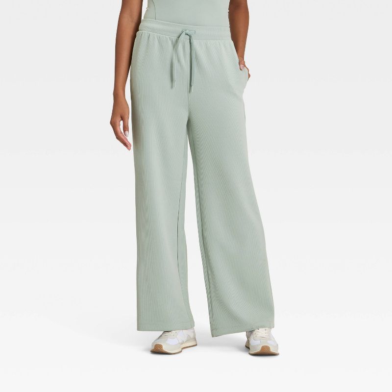 Women's Airy Sleek Ribbed Wide Leg Sweatpants - All In Motion™ Sage Green M