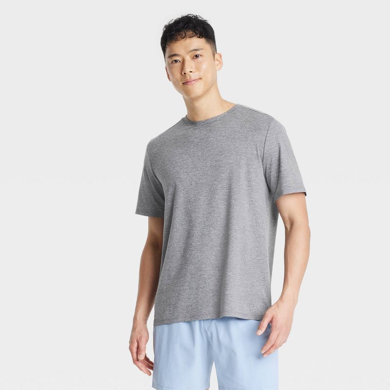 Men's Relaxed Fit Soft Stretch T-Shirt - All In Motion™ Gray XL: UPF 50+, Jersey, Crew Neck