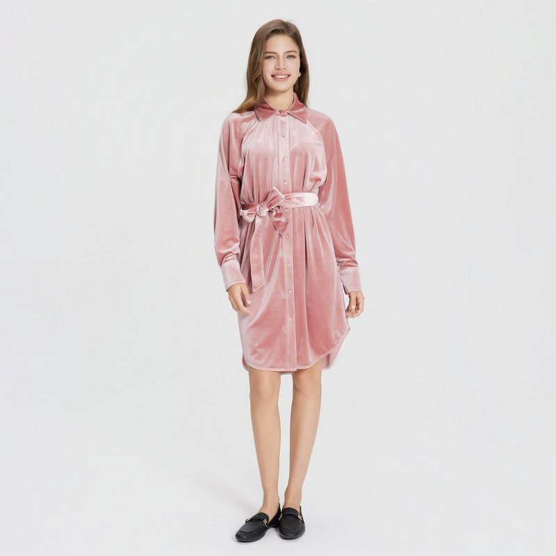 Women's Long Sleeve Velvet Midi Shirtdress - Universal Thread™ Dark Pink M