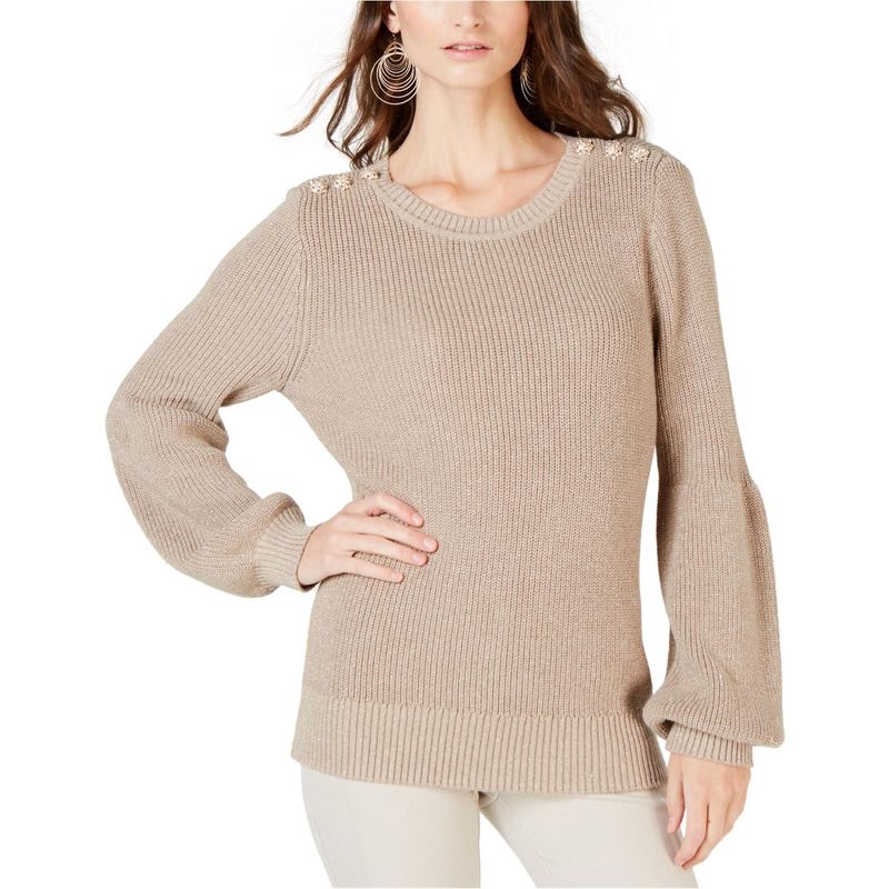 I.N.C International Concepts Womens Button Shoulder Pullover Sweater, gold, Small