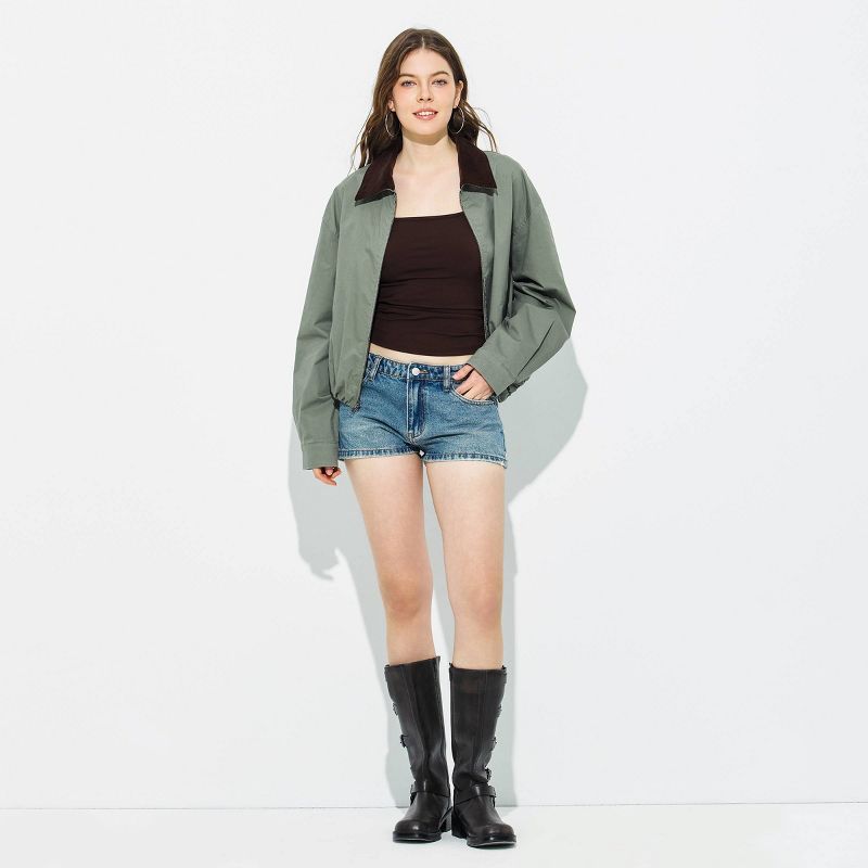 Women's Contrast Collar Bomber Jacket - Wild Fable™ Pewter Green S