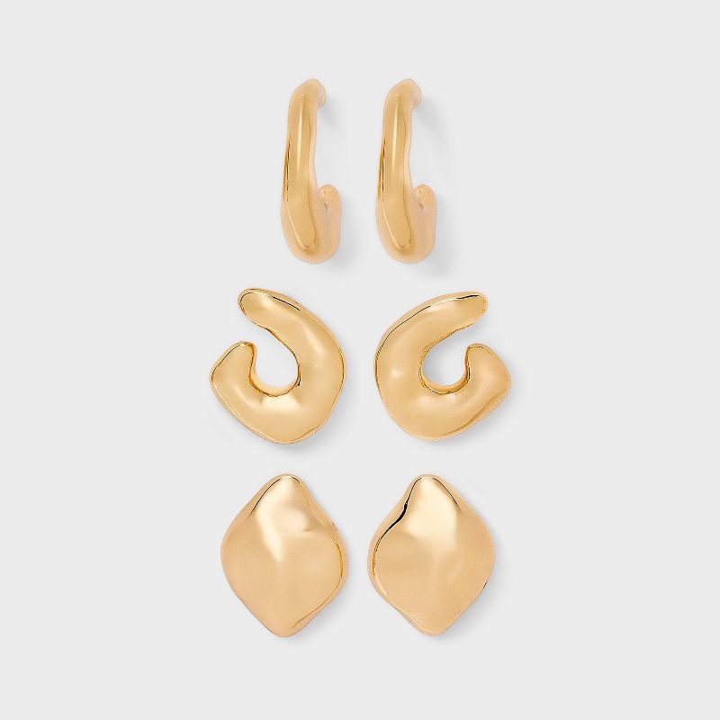 Wavy Stud and Hoop Earring Set 3pc - Universal Thread™ Gold: Post Closure, 35% Recycled Zinc, 1" Length, 0.02 Weight