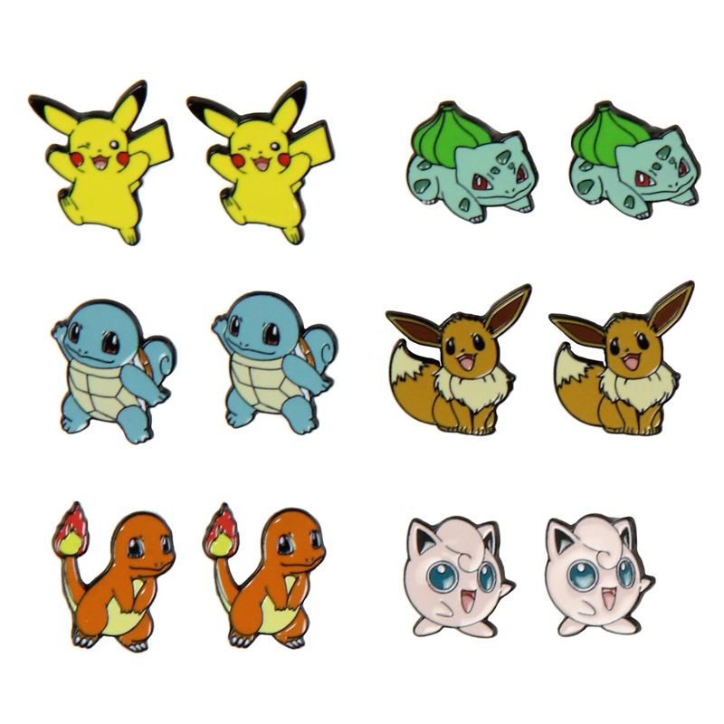 Pokemon Earrings Fashion Jewelry Enamel Character Stud Earrings Set 6 Pack Multicoloured