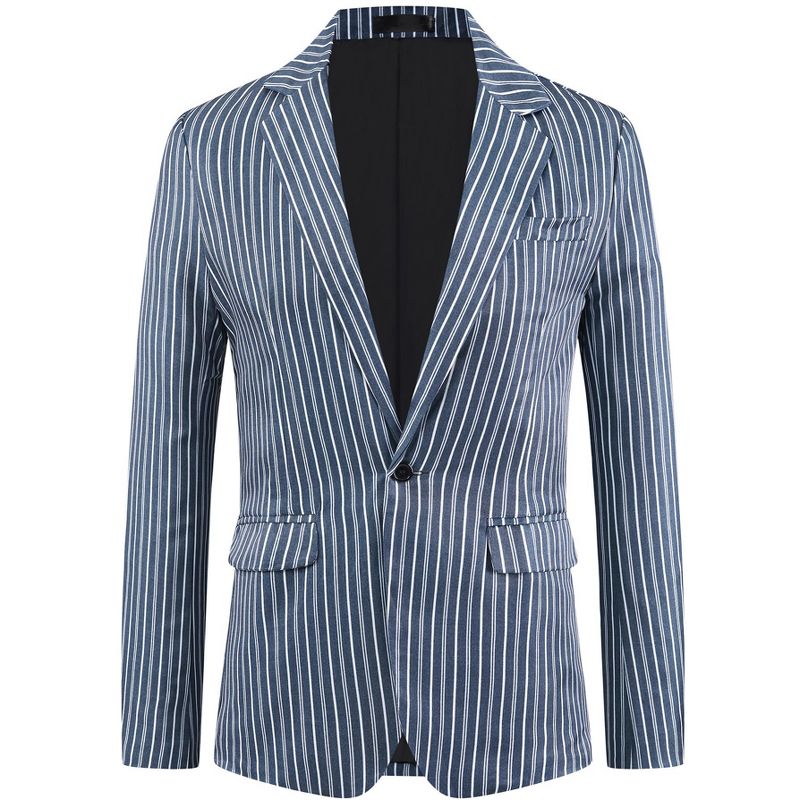 INSPIRE CHIC Men's One Button Slim Fit Contrasting Color Striped Blazers Navy Blue Small