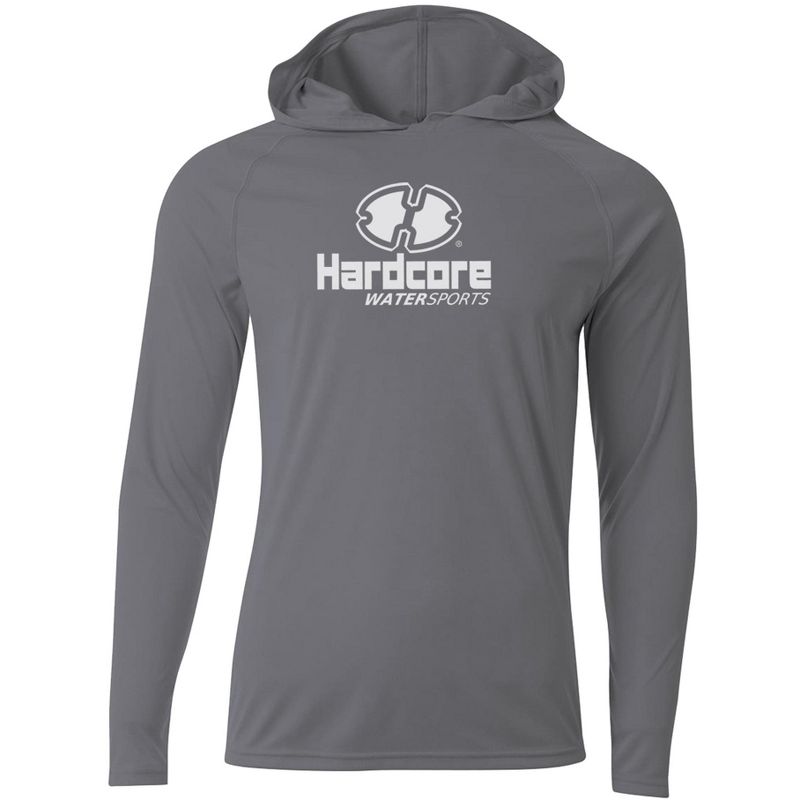 Hardcore Men's Long Sleeve Hooded Rash Guard Comfortable Performance Swim Shirt Graphite Small