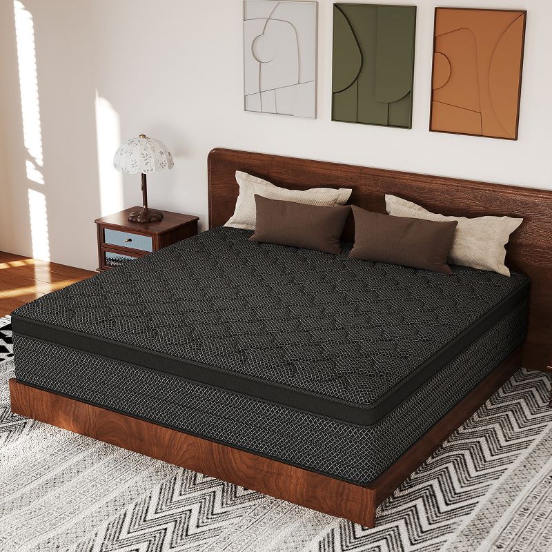 CHEVNI 12 Inch Queen Size Mattress in a box Hybrid Spring Memory Foam Medium Firm Black - Black