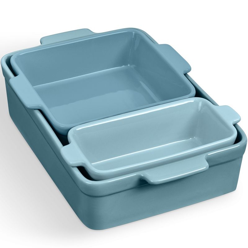 Best Choice Products 3-Piece Ceramic Bakeware Set, Stoneware Baking Dishes, Casserole Serving Set - Cornflower Blue