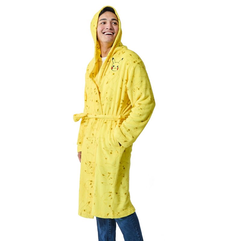 Pokemon Pikachu Character Patch Long Sleeve Yellow Men's Hooded Robe-Large