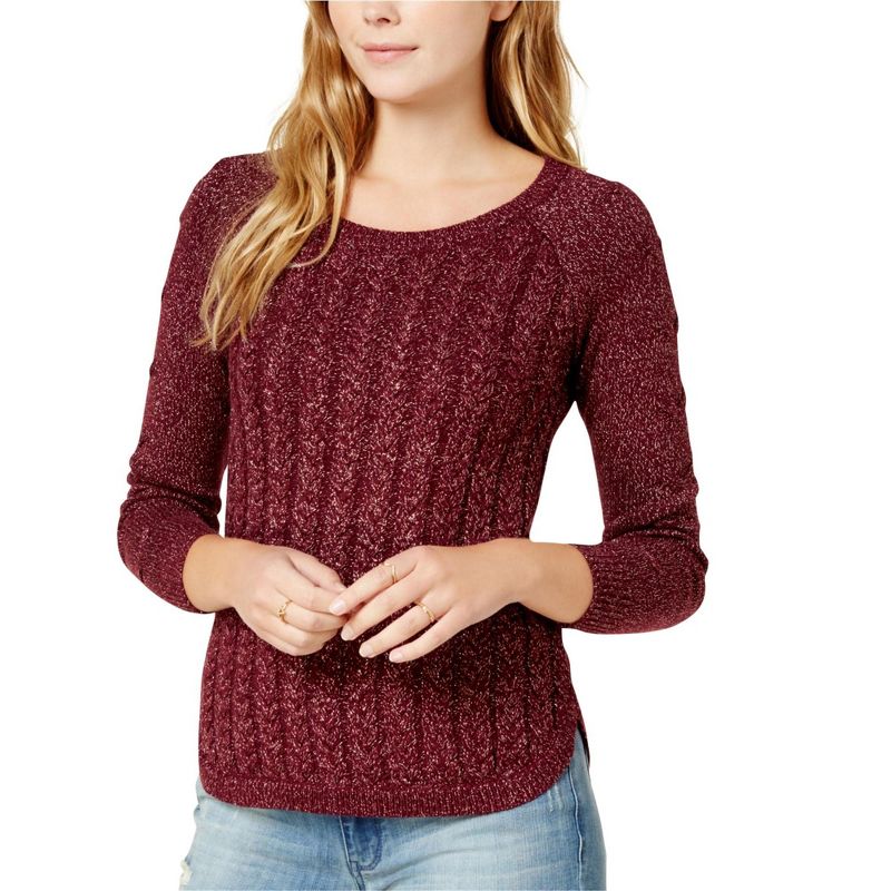 maison Jules Womens Cable Knit Pullover Sweater, vintagewine, X-Small