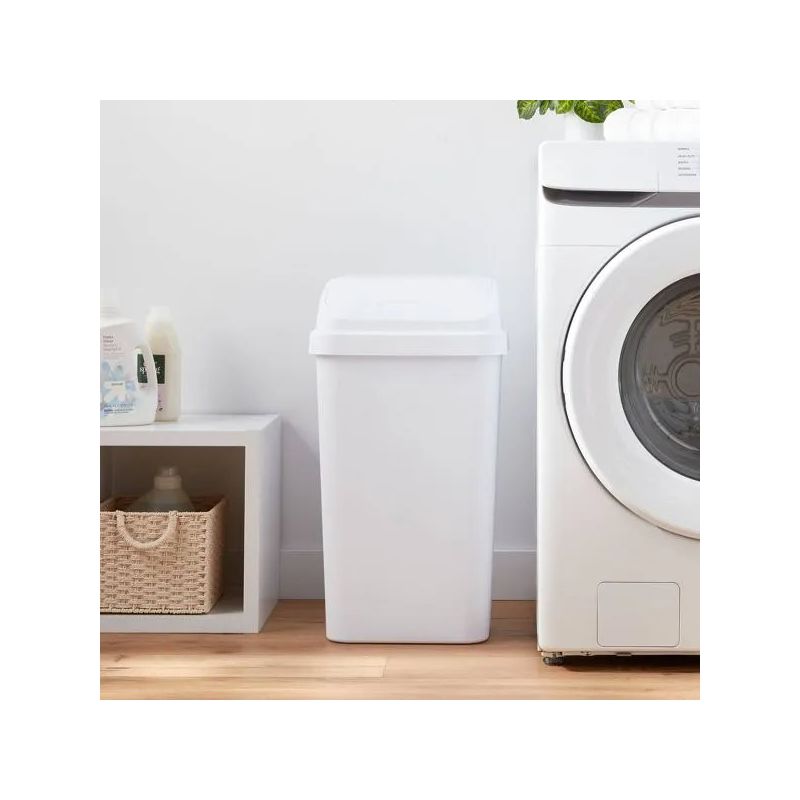 13gal Swing Top Waste Basket, Kitchen Trash Can, 13 Gallon Capacity, Textured Plastic, Indoor Use, white