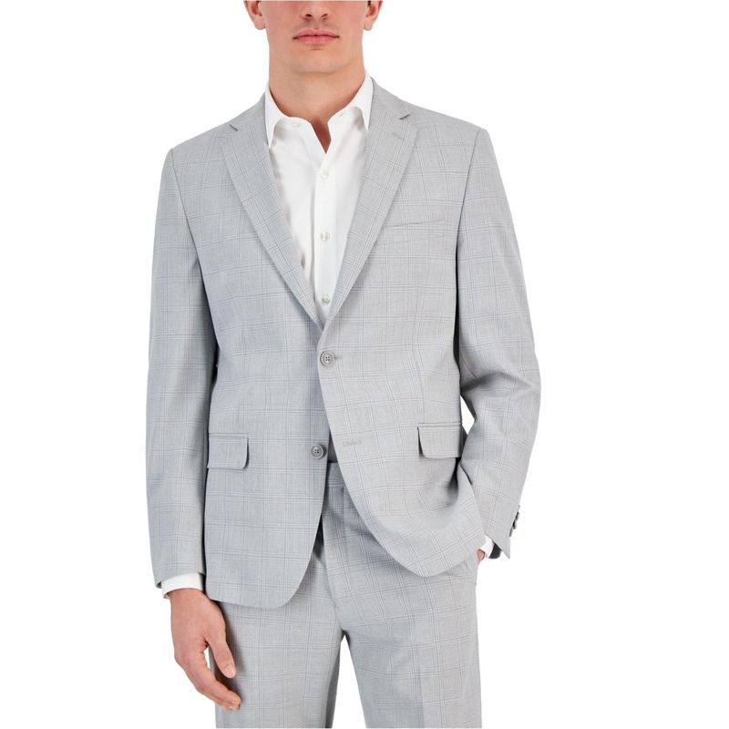 Alfani Mens Plaid Two Button Blazer Jacket, ltpasgry, 38 Regular