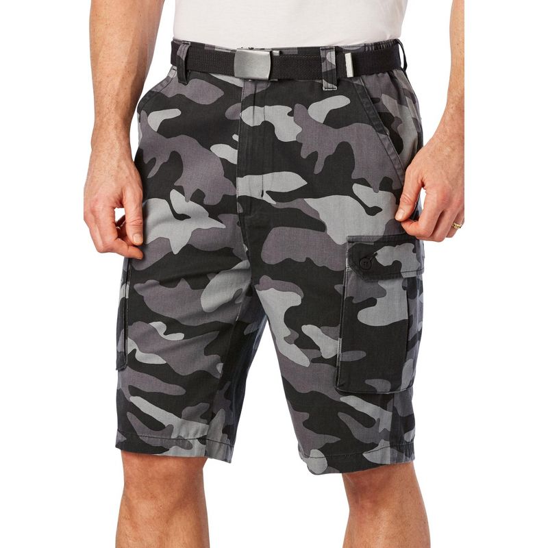 KingSize 12" Side Elastic Cargo Short With Twill Belt - L, Black Camo