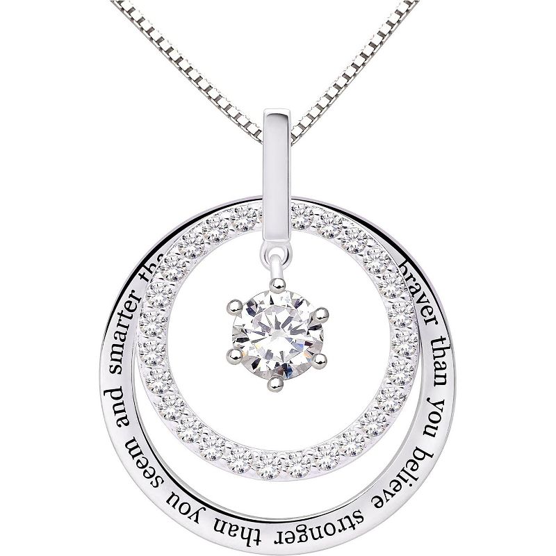 Jewelry Sterling Silver You are braver than you Cubic Zirconia Pendant Necklace