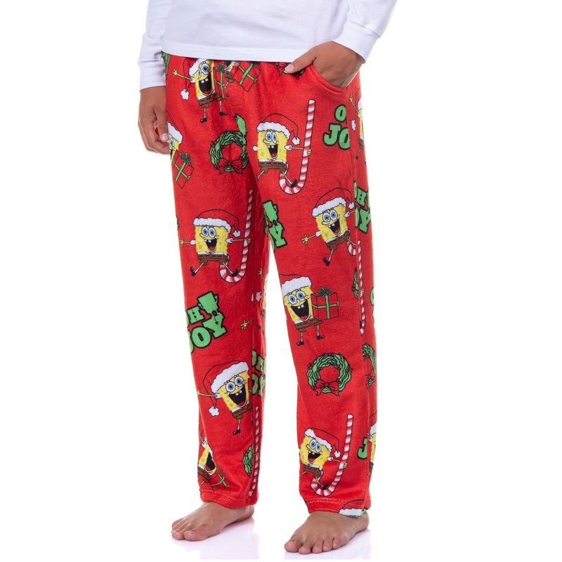Intimo SpongeBob SquarePants Pajamas Men's Oh Joy Santa Hat Fleece Lounge Pj Pants (XL) Red