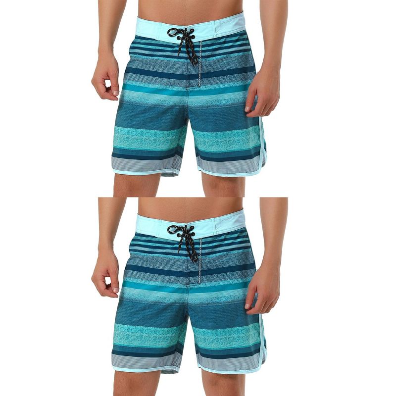 Lars Amadeus Men's Summer Contrast Color Drawstring Waist Swim Shorts 2 Pack Blue Grey 34