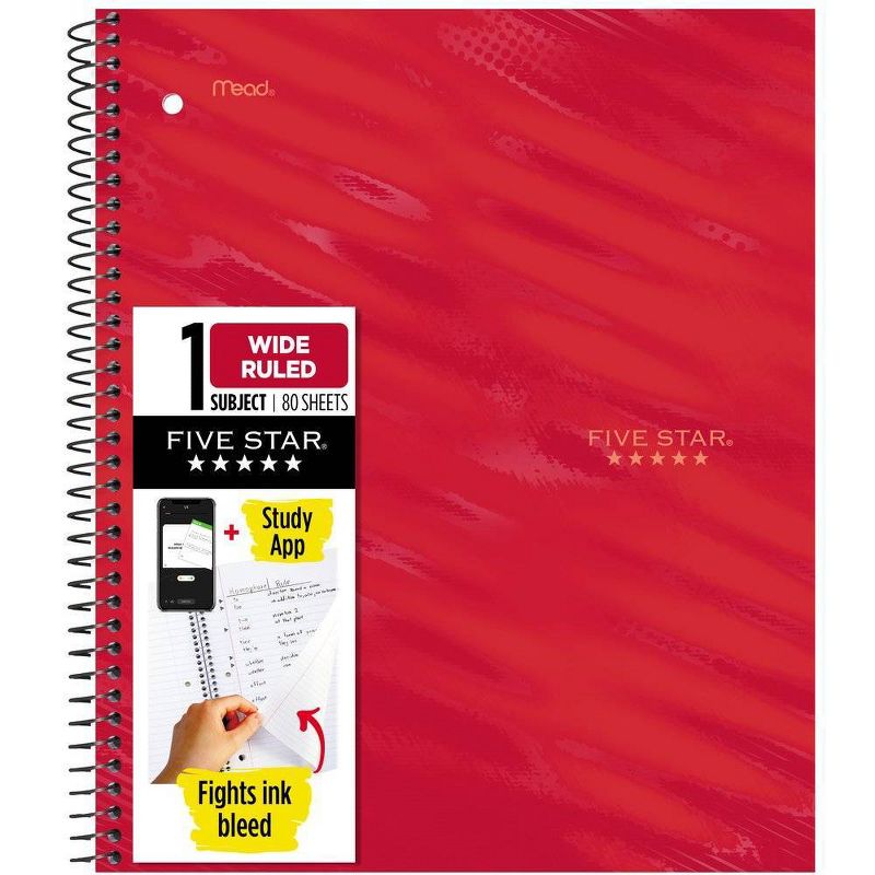 Five Star Active Subject Wide Ruled Notebook 80ct Red