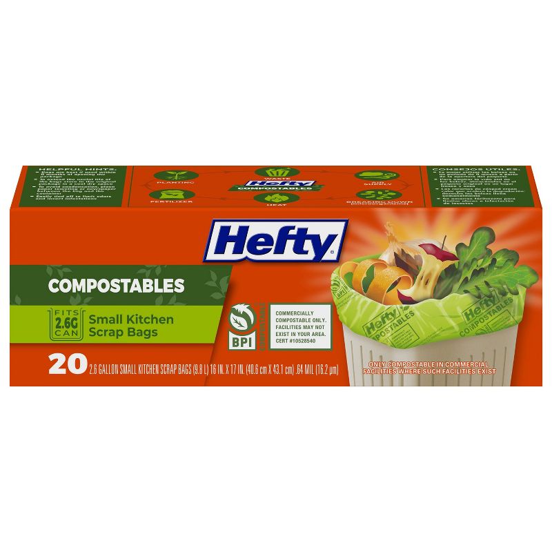 Hefty Compostables Small Kitchen Scrap Trash Bag - 2.6gal/20ct