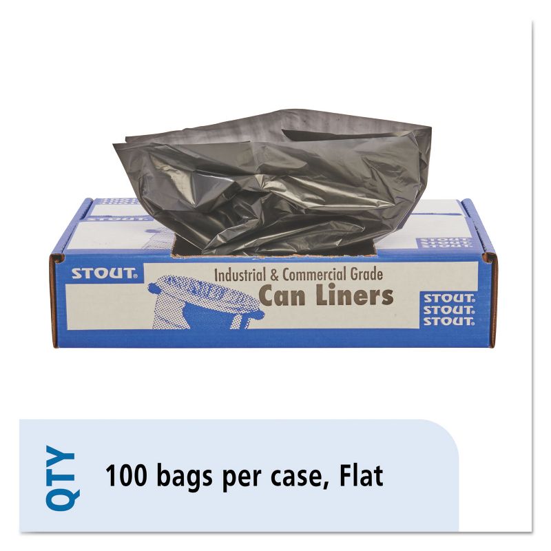 Stout by Envision Total Recycled Content Plastic Trash Bags, 65 gal, 1.5 mil, 50" x 51", Black/Brown, 100/Carton