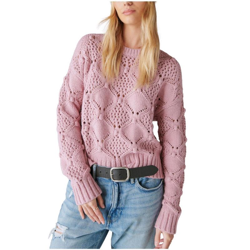 Lucky Brand Womens Open Stitch Pullover Sweater, medpink, XX-Large