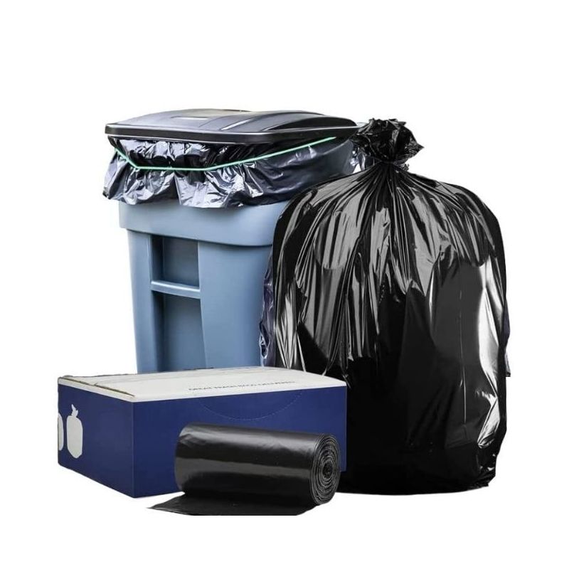 Plasticplace 65 Gallon Rollout Trash Bags, Black (100 Count)