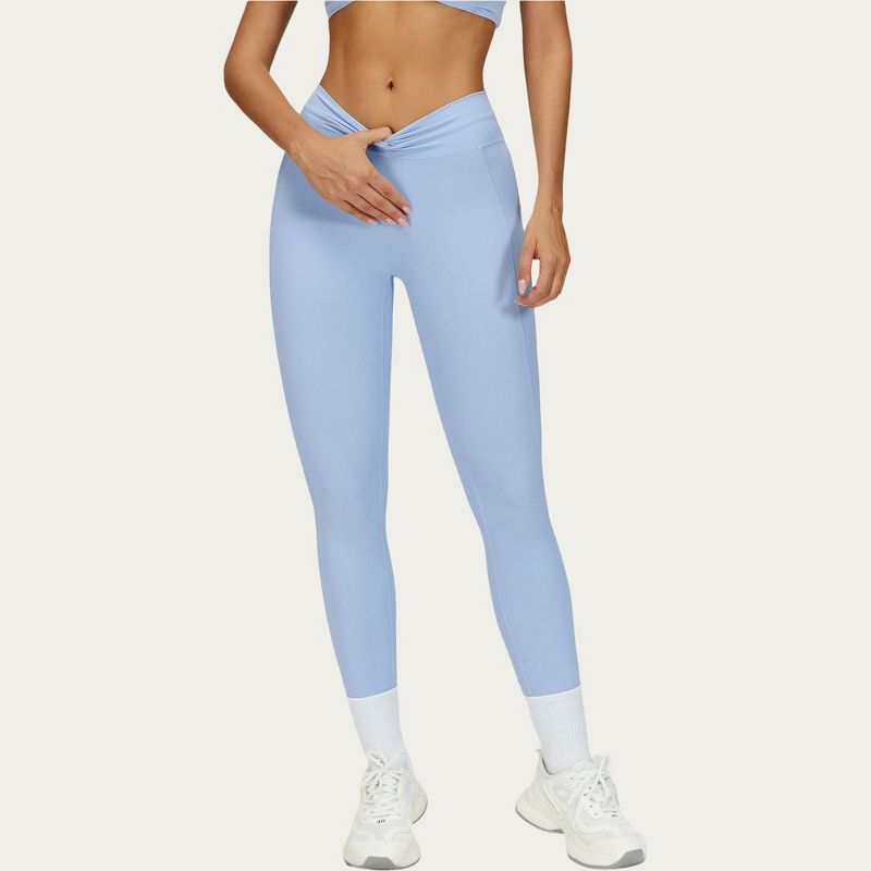 Anna-Kaci Active Women's High Waist Sculpting Leggings with Twist Front Waistband and Smooth Stretch Fabric - Medium, Light Blue