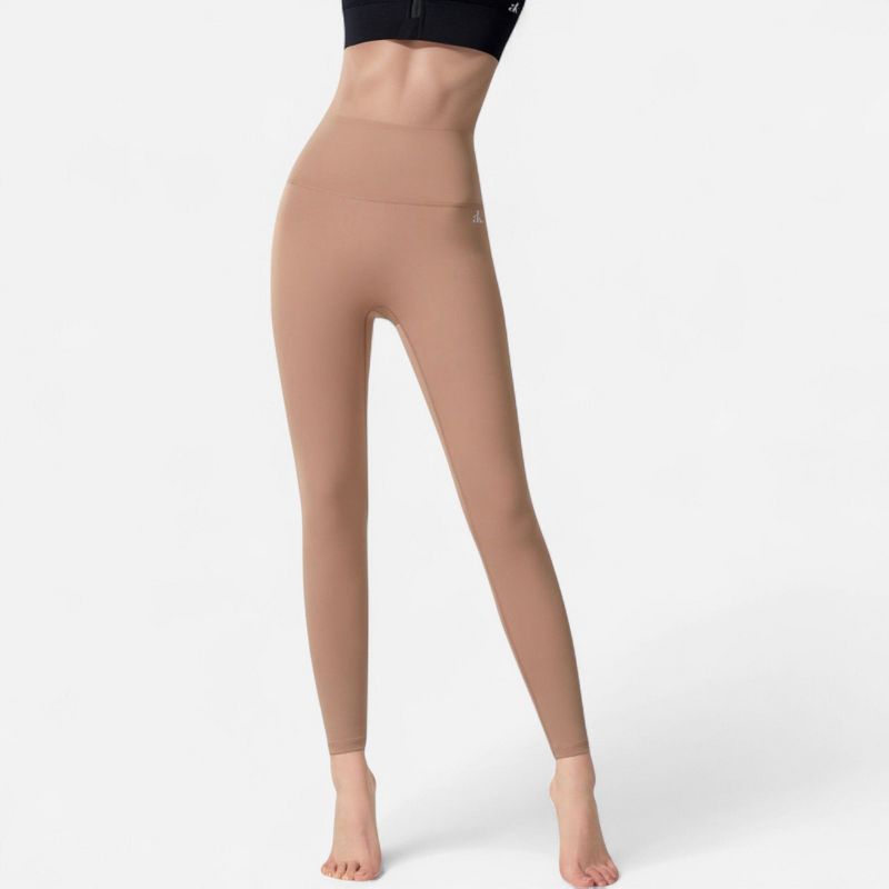 Anna-Kaci Active Women's Seamless Full-Length Leggings with High Waistband for Streamlined Comfort and Everyday Stretch Fit - X Large, Brown