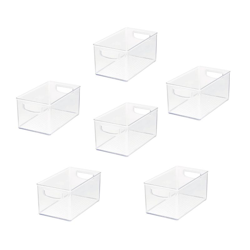 iDESIGN 6pc 10"x 6"x 5" Recycled Plastic Organizer bins: Clear Kitchen Storage, Dishwasher-Safe, Cabinet Organizers