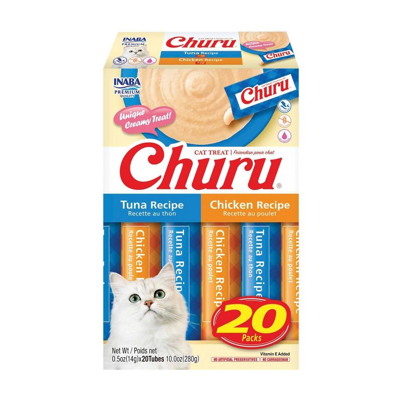 Inaba Churu Tuna and Chicken Flavor Variety Pack Lickable Cat Treats - 10oz/20ct