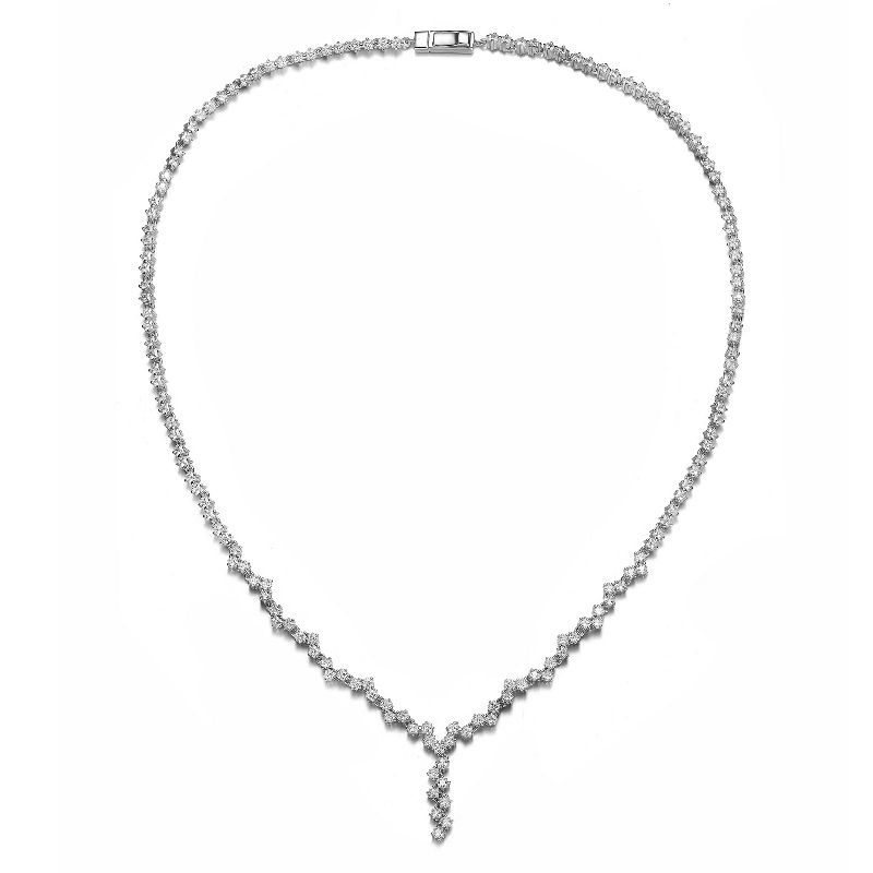 Guili Sterling Silver Rhodium-Plated Necklace with Princess Cut Cubic Zirconia Zigzag Style, modern and sleek for stylish layering.