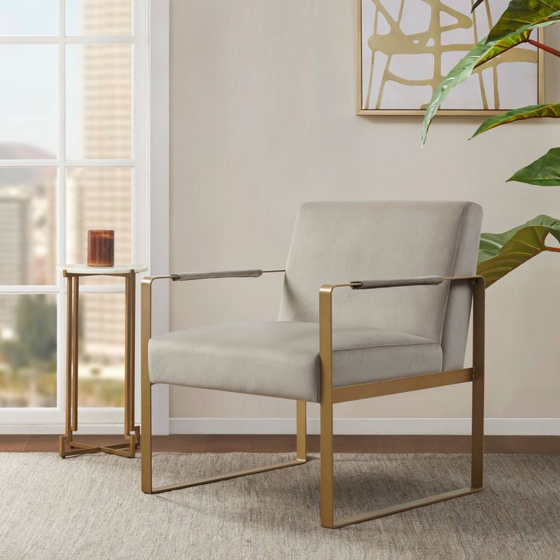 Martha Stewart Jayco Accent Chair Taupe: Upholstered, Gold Metal Legs, Modern Living Room Furniture