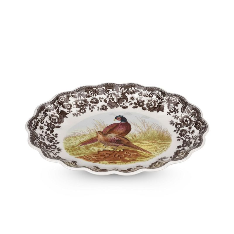 Spode Woodland Oval Fluted Porcelain Serving Dish - Pheasant Design, Wildlife Tableware for Family Dinners, Holiday Feasts, Appetizers, Desserts