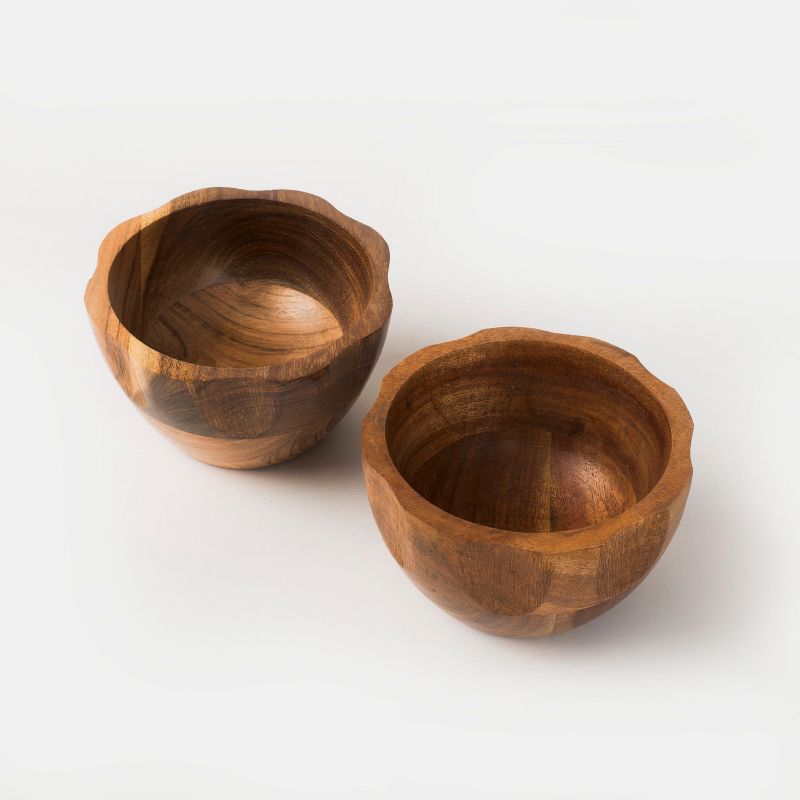 Mela Artisans Gravon Acacia Wood Scalloped Bowl Set of 2