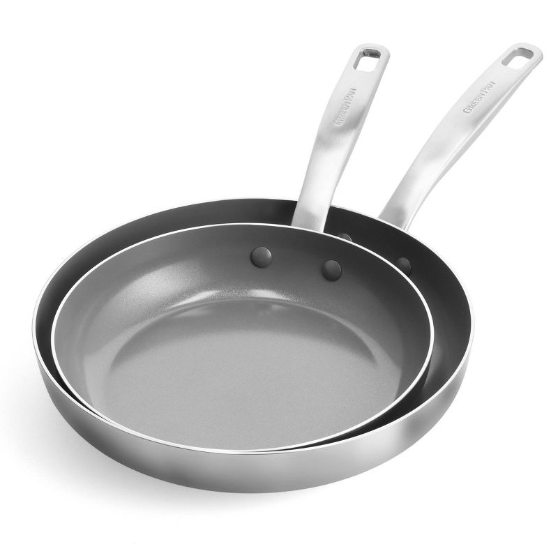 GreenPan Chatham 2pc (8" and 10") Tri-Ply Stainless Steel Healthy Ceramic Nonstick Fry Pan Set