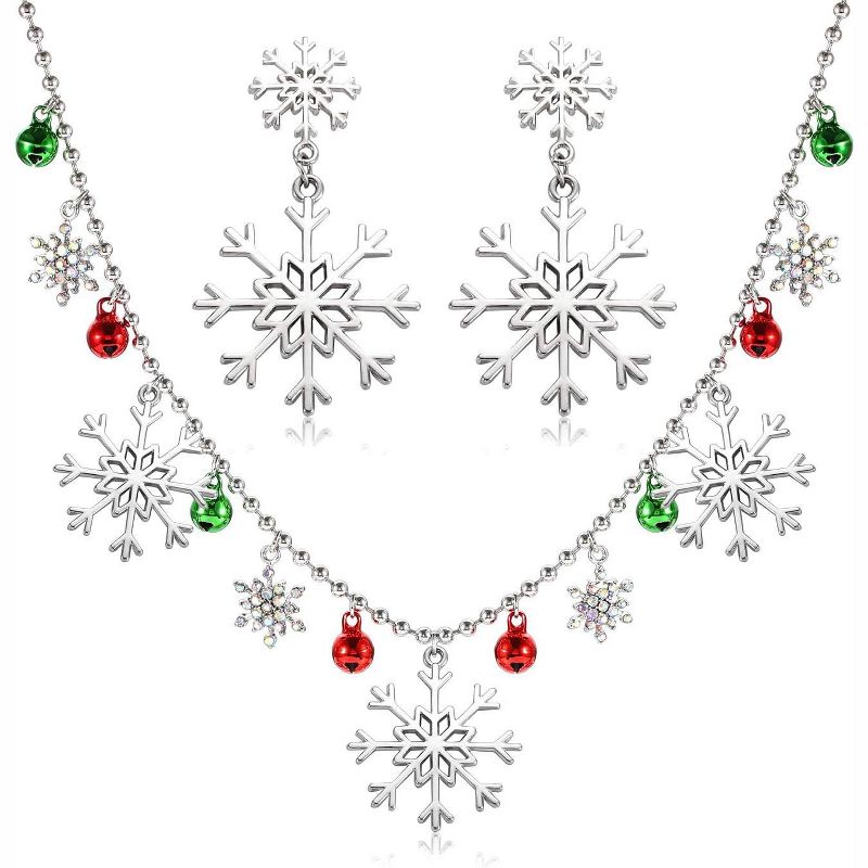 Snowflake Necklace & Earrings Set - Crystal Christmas Jewelry Gift for Her