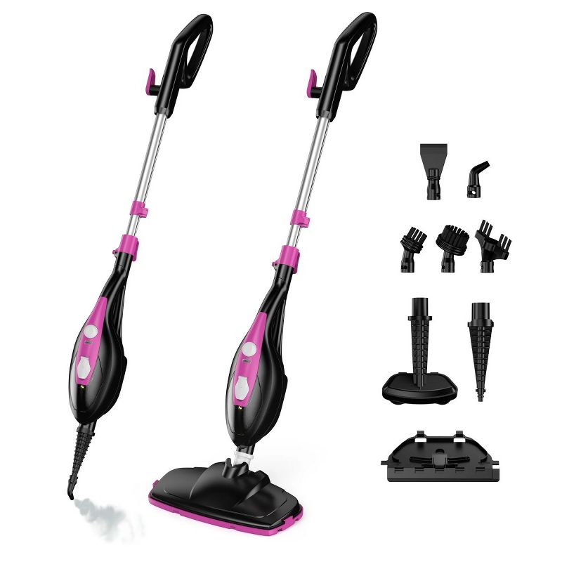 FONTOI Cleaning Tools and Accessories 10-in-1 Steam Mop, 2 Washable Pads, Detachable Handheld Cleaner for Floor Cleaning, Pink, 12.4"*6.89"*47.24"