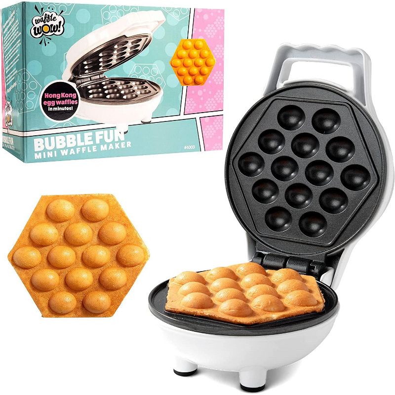 Bubble Mini Waffle Maker - Tiny Hong Kong Egg Style Design, 4" Waffler Iron, Make Breakfast or Ice Cream Treat Desserts,