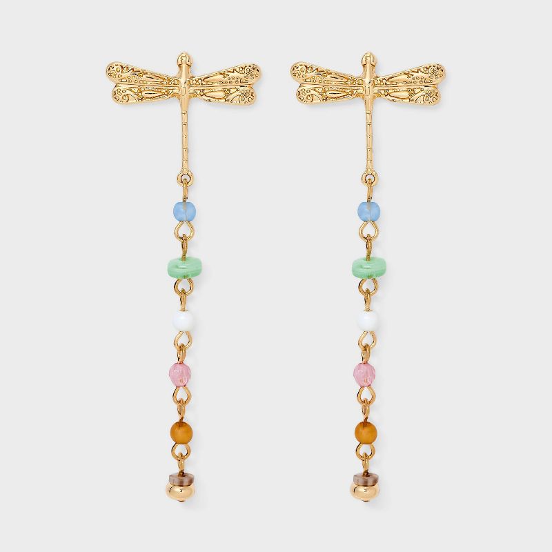 Dragonfly Drop Earrings - Universal Thread™ Gold/Pink
