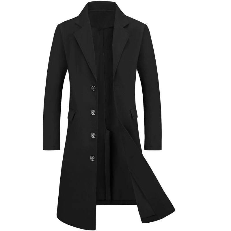 Lars Amadeus Men's Winter Single-Breasted Notched Lapel Long Overcoat XX-Large Dark Black
