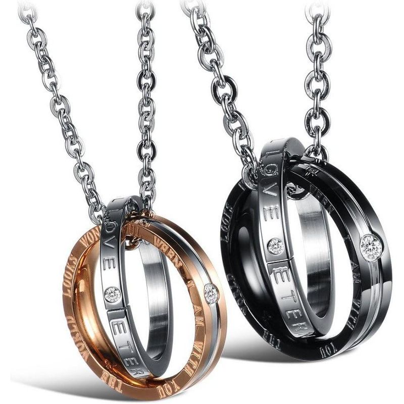 His Hers Matching Set Necklace For Couples, Titanium Stainless Steel Pendant Necklaces
