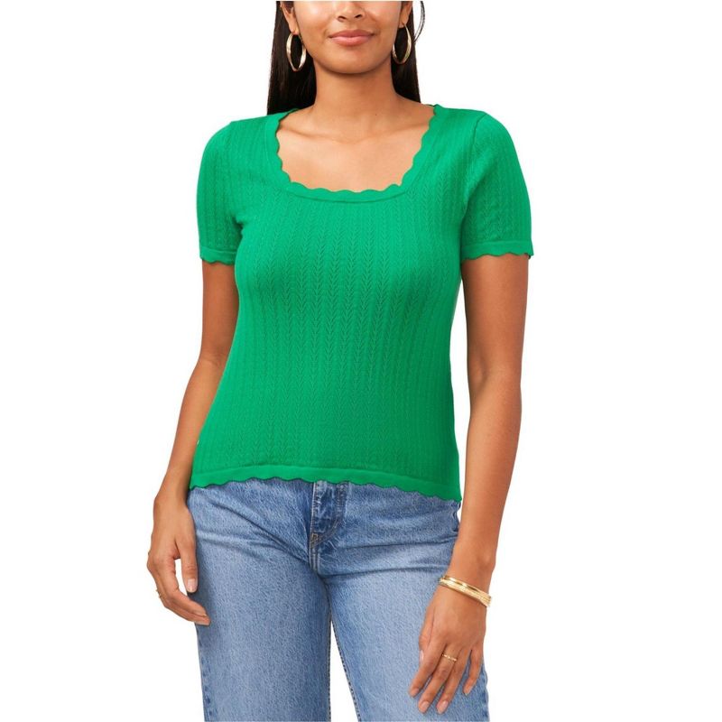 SAM AND JESS Womens Pointelle Knit Sweater, darkgreen, Large