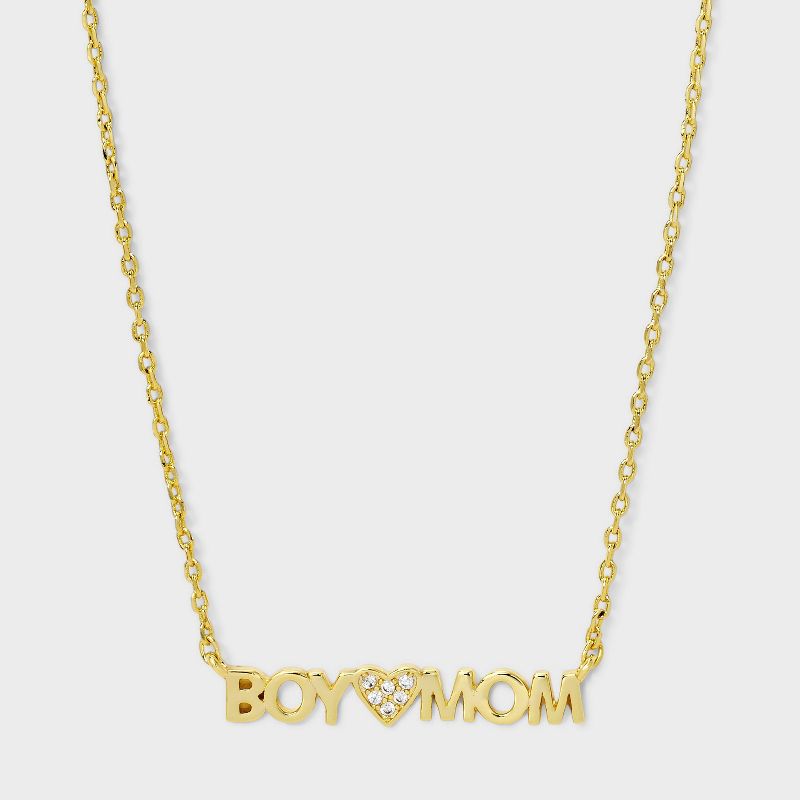 14k Gold Dipped Cubic Zirconia Boy Mom Heart Necklace - Gold