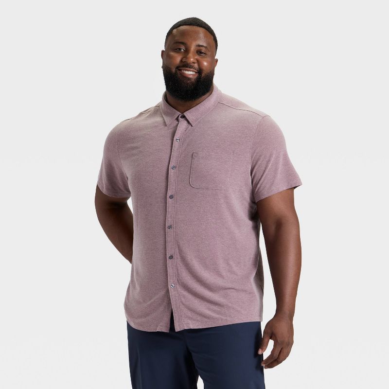 Men's Big Short Sleeve Button Down Shirt - All In Motion™ Burgundy 3XL