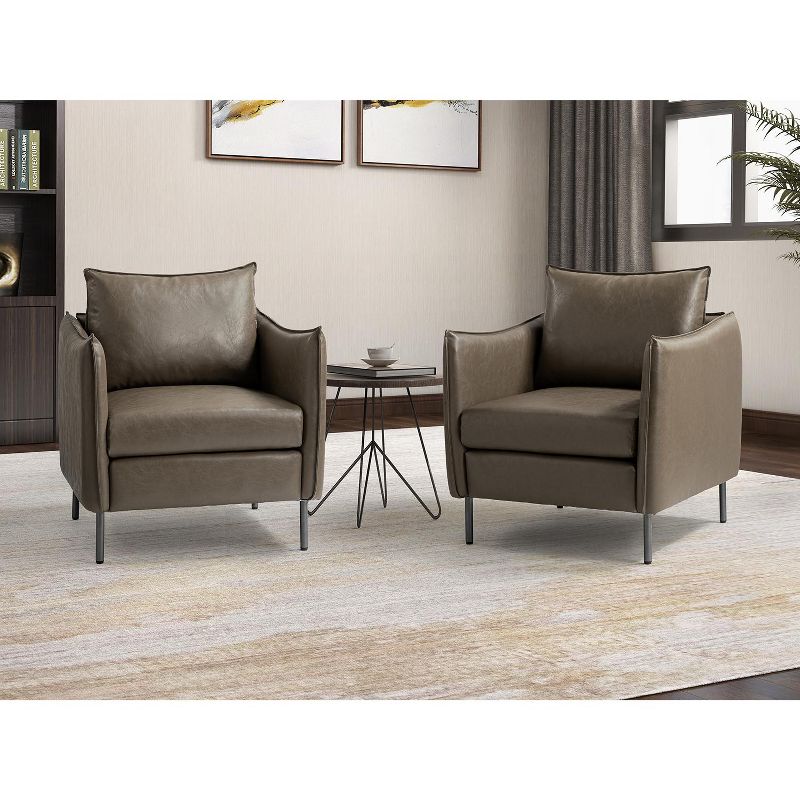 Set of 2 Felix Upholstery Livingroom Vegan Leather Armchair with Metal Legs | KARAT HOME-GREY