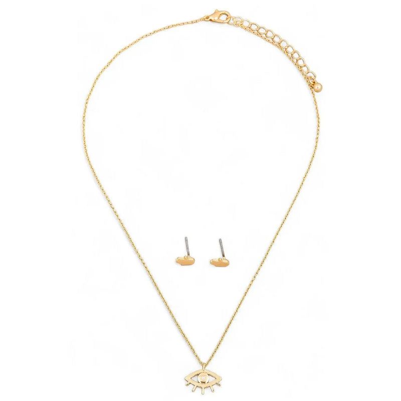 Slickblue Evil Eye Jewelry Set for Women, Small Hamsa Earrings & Pendant Necklace, Chic Metal Design, 16", Gold