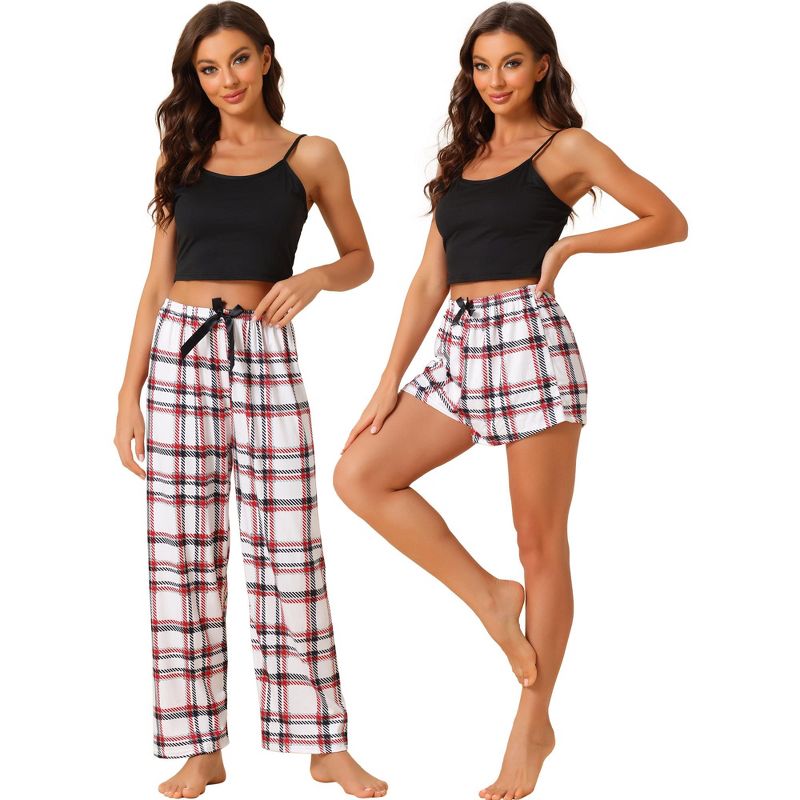 cheibear Womens 3pcs Sleepwear Cute Print Lounge Pants Camisole with Shorts Pajama Set Red Large