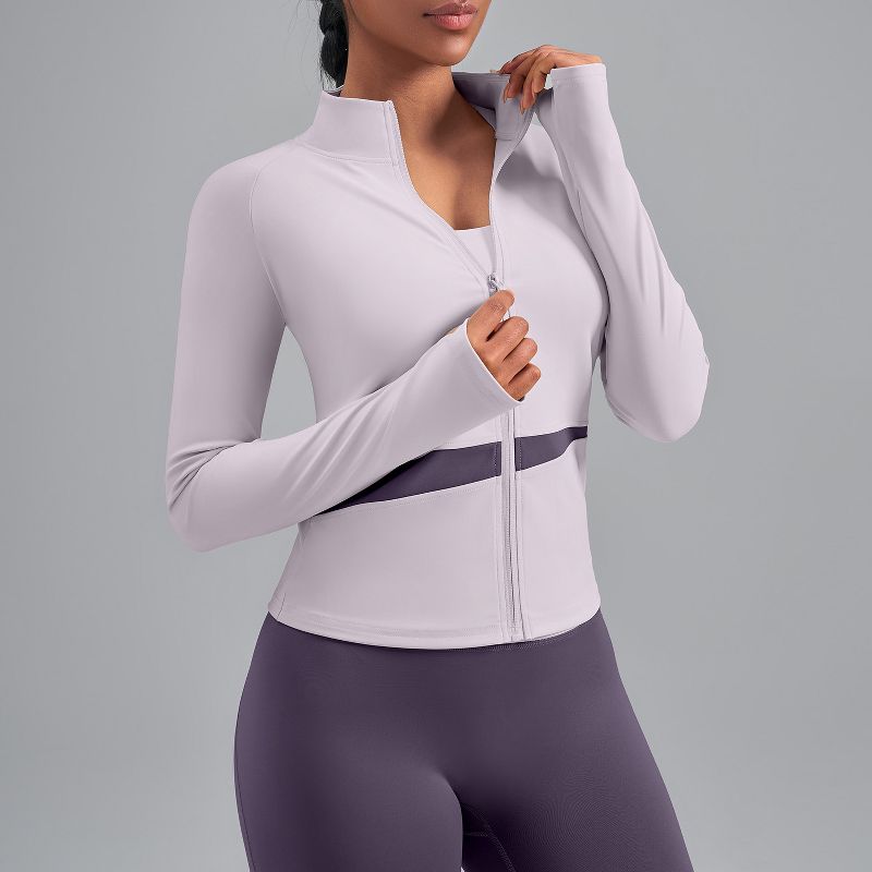 Coolmee Running Track Jacket Full Zipper Lightweight Soft Athletic Slim Fit Jacket with Thumbholes M Changrong Purple