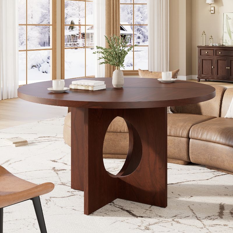 47" Round Dining Table for 4-6 People Circle Kitchen Dinner Table, Space Saving Dinning Room Furniture for Living Room, Kitchen,Walnut