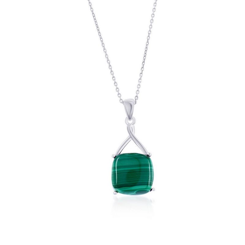 Simona Sterling Silver, Square Malachite 18" Pendant Necklace - Green