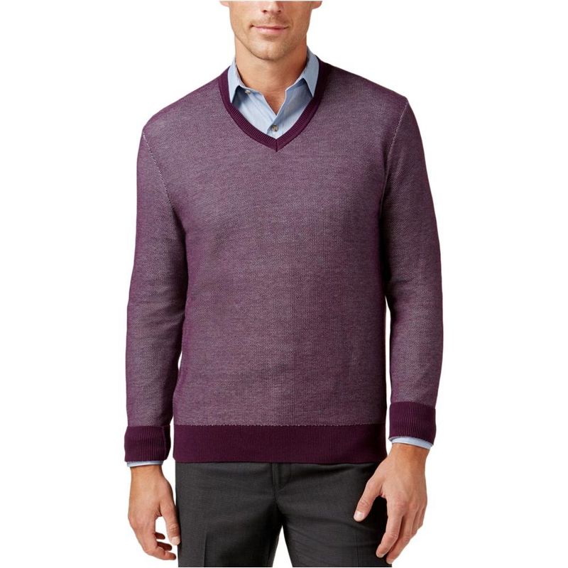 Michael Kors Mens Tuck Stitch Pullover Sweater, blackberry, Large